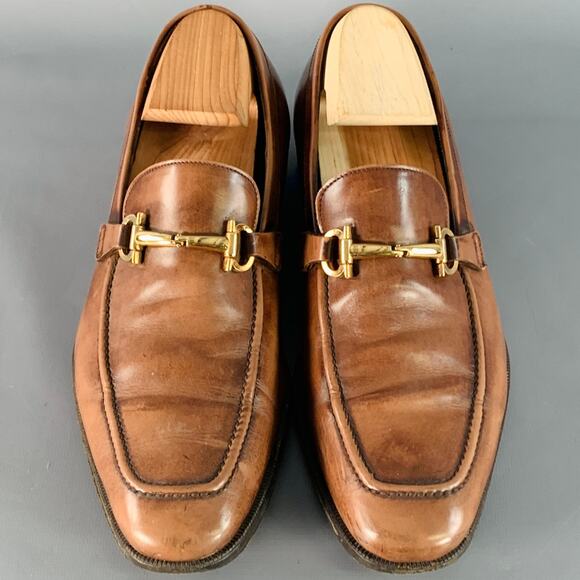 SALVATORE FERRAGAMO Size 7 Brown Gold Leather Horsebit Loafers main image 9